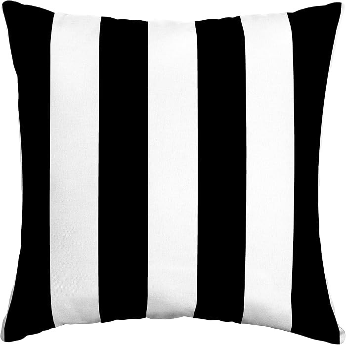 Arden Outdoor Toss Pillow, 16 x 16, Rain-Proof, Fade Resistant Black Cabana Stripe | Amazon (US)