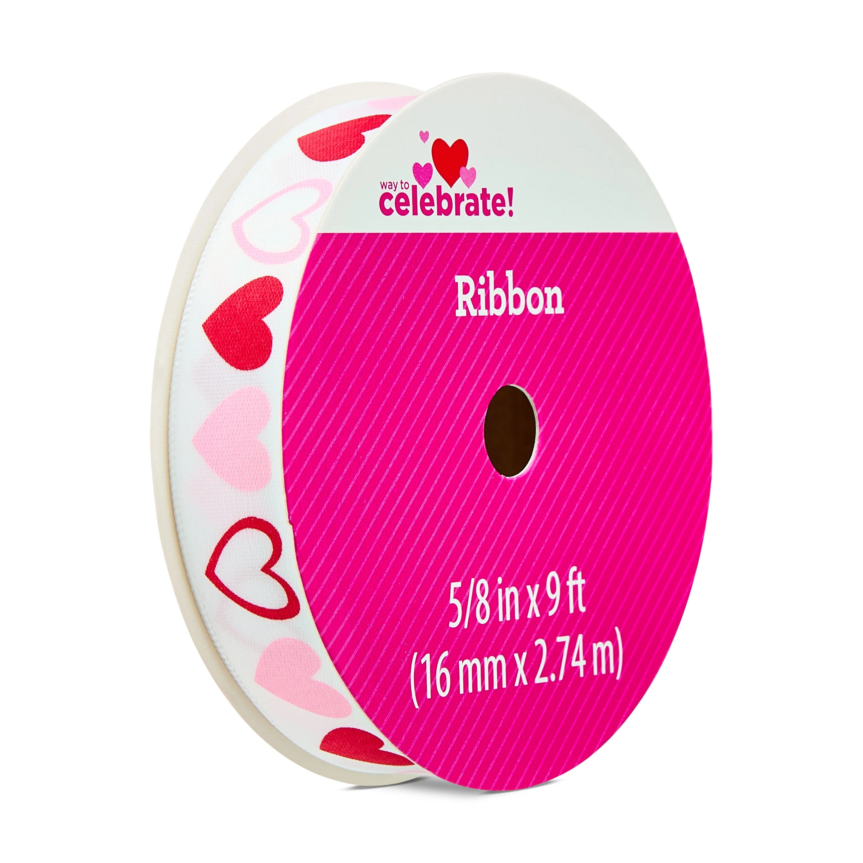 Hearts Ribbon, Red, Pink, and White, 5/8" x 9', Valentine's Day by Way To Celebrate | Walmart (US)