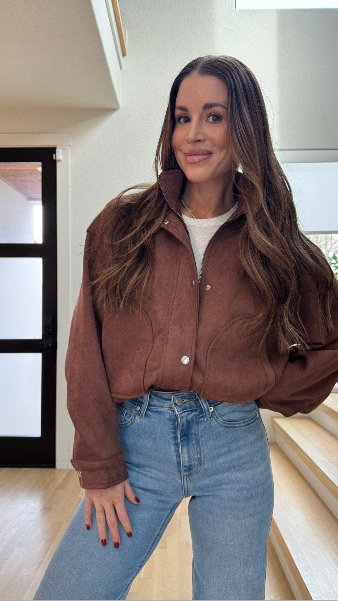 These under $50 jeans are so good! They’re high waist and wide leg. Looks so similar to my Pistola jeans, which are over $200. I love the fit of these and they’re very flattering! 

My chocolate brown suede jacket is also from Target. This is such a cute outfit that you can easily dress up or down!

#LTKgrwm #LTKootd #LTKdayinmylife