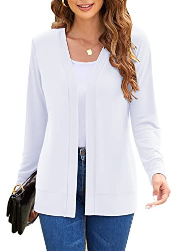 White Cardigan for Women Long Sleeve Open Front Cozy Knit Lightweight Sweater Casual Shrug Cardigan (Medium, White) | Amazon (US)