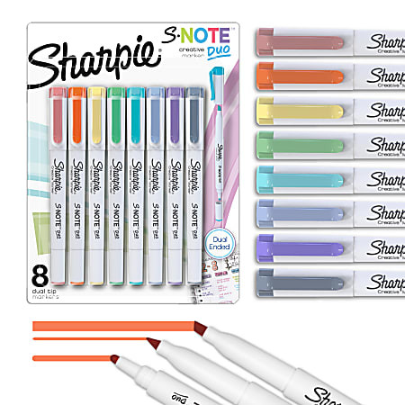 Sharpie S Note Duo Dual Tipped Creative Markers BulletChisel Point Assorted Colors Pack Of 8 Mark... | Office Depot and OfficeMax 