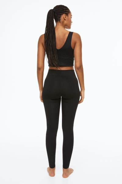 Wrapover-waist sports tights - Black - Ladies | H&M GB | H&M (UK, MY, IN, SG, PH, TW, HK)