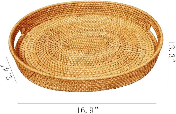Oval Rattan X-Large Severing Tray for Fruit,Breakfast, Drinks,Food Storage Platters Plate Snack f... | Amazon (US)
