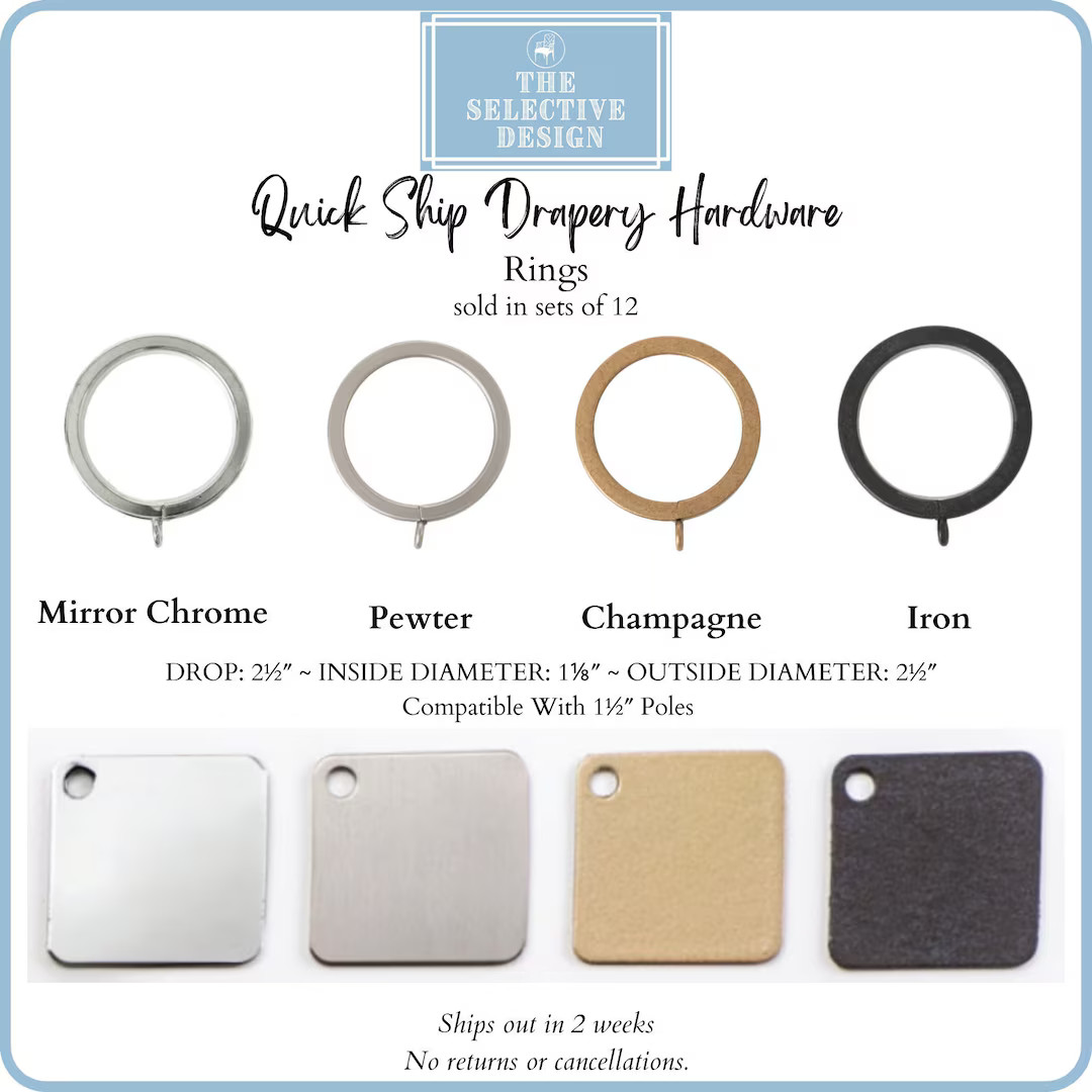 Drapery Rings, Compatible With 1-1/2 Poles, Various Finishes, Curtain Rings - Etsy | Etsy (US)