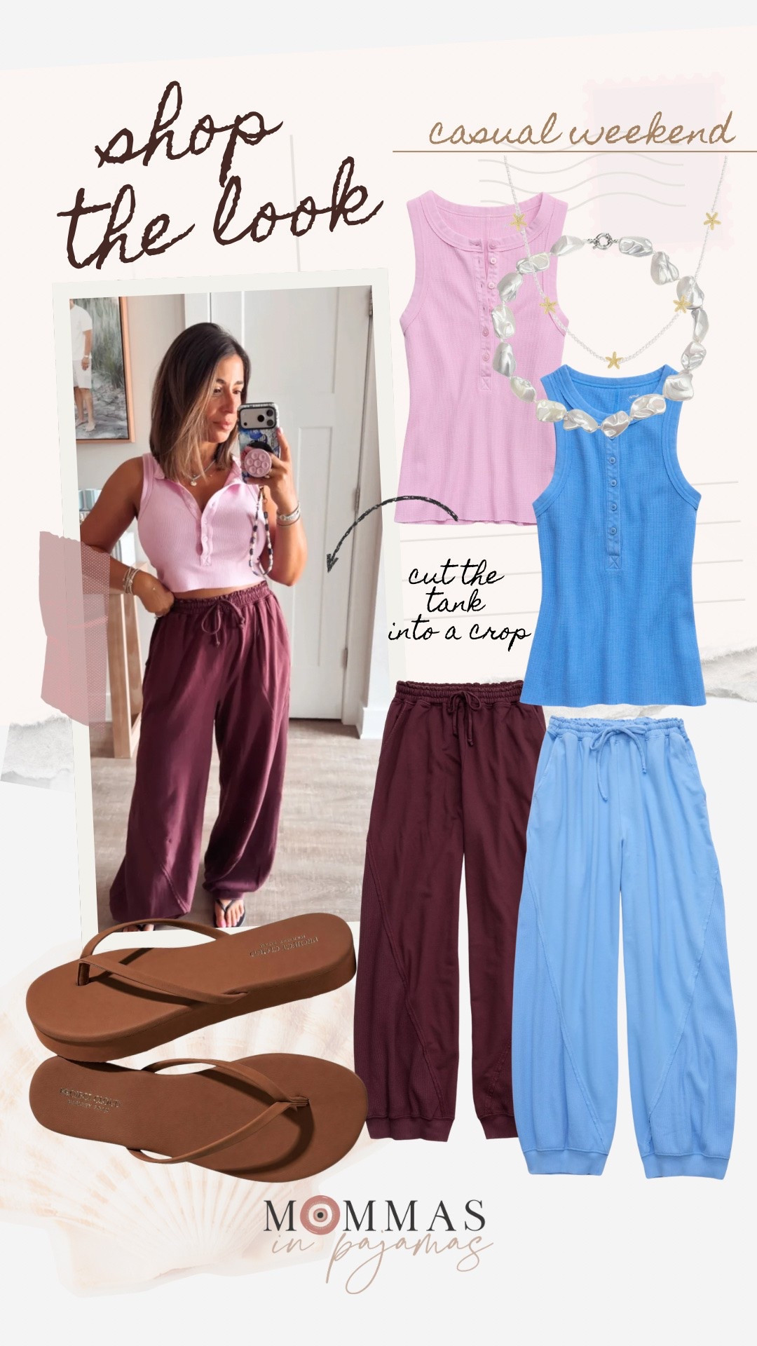A cute and casual outfit that is petite friendly and so flattering. I love the buttons on this tank top, and I cut it to make it a crop top. These pants are a must for my fellow babes that want to be comfy while still looking cute. There are a handful of color options for the early fall, but this blue has me in a chokehold. 
Casual summer outfit, school dropoff outfit inspiration

#LTKMidsize #LTKPetite #LTKSaleAlert