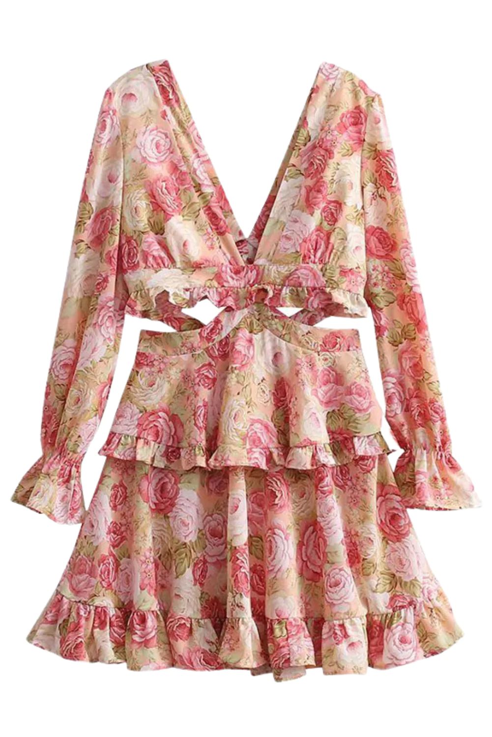 'Karina' V-Neck Cut-out Floral Dress | Goodnight Macaroon