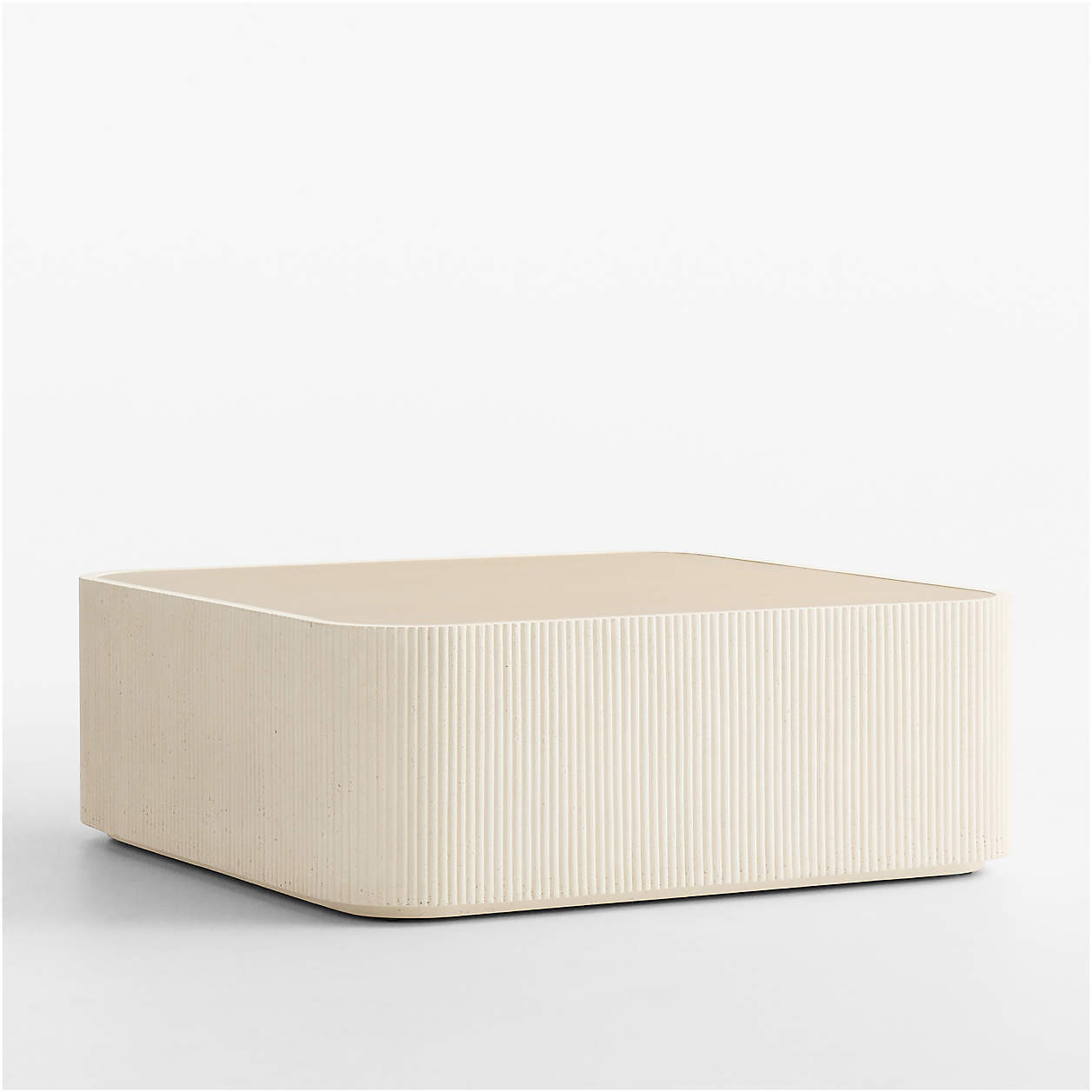 Kahn Cream Ribbed Concrete and Oak Wood 44" Rounded Square Coffee Table + Reviews | Crate & Barre... | Crate & Barrel