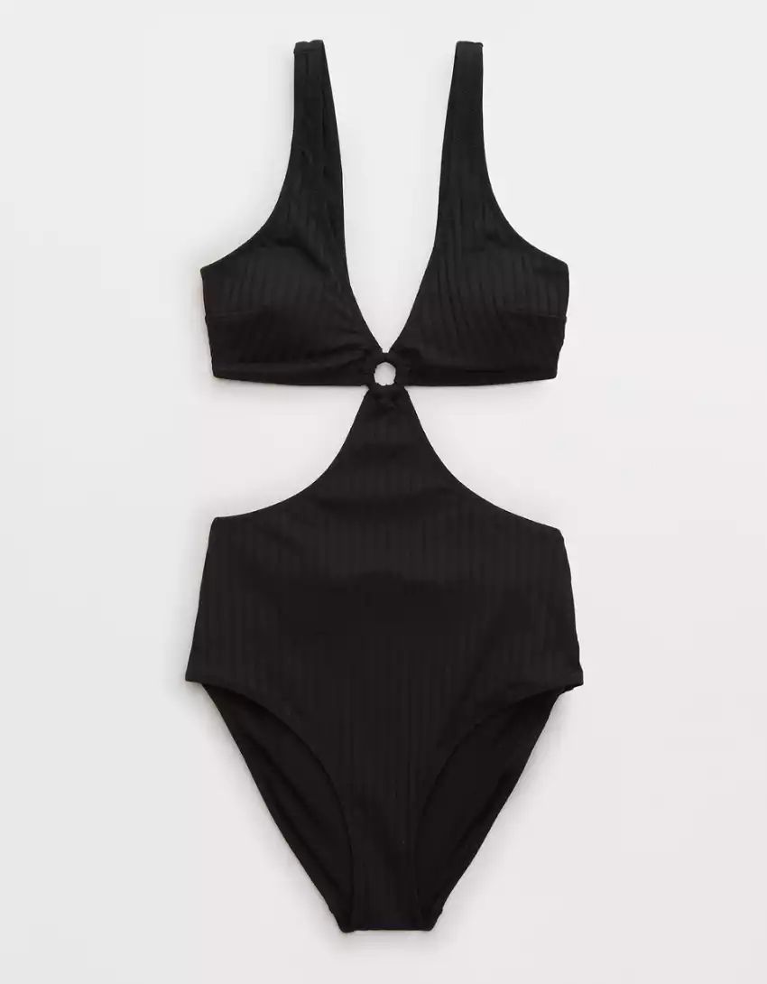 Aerie Wide Rib Cut Out Ring One Piece Swimsuit | Aerie