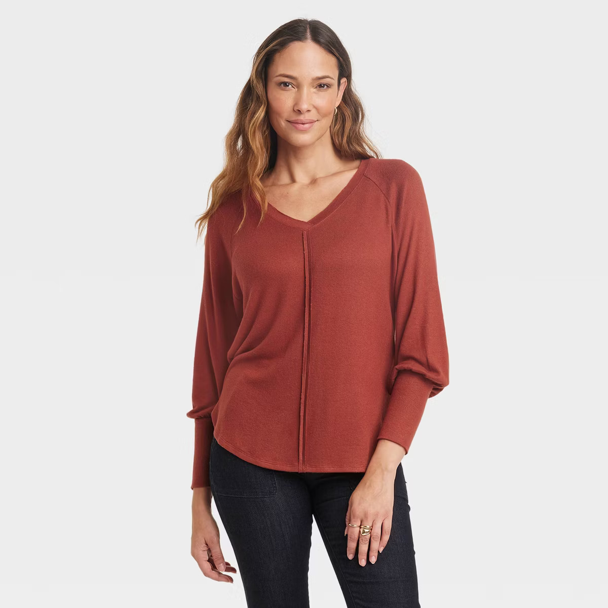 Women's Long Sleeve Knit Top - Knox Rose™ Brown L | Target