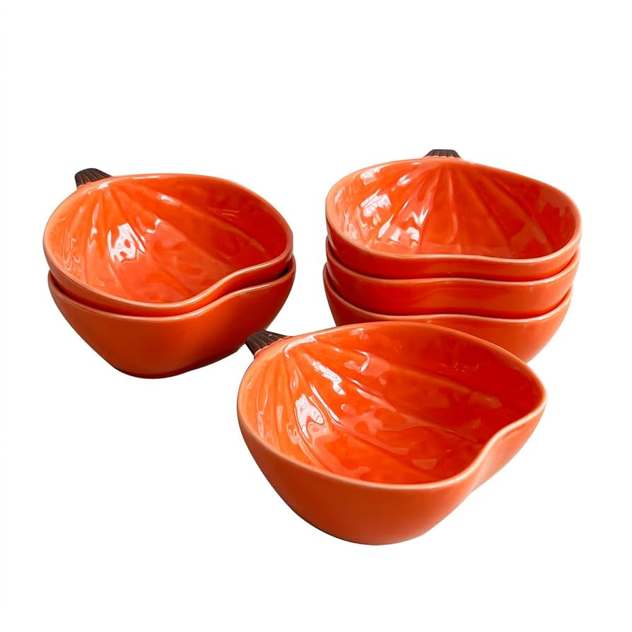 Ceramic Pumpkin Ramekins Set, Small Bowls for Baking Souffle, Pudding, Serving Snack, Dessert, 6O... | Amazon (US)