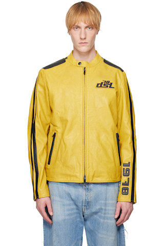 Diesel - Yellow L-Pop Leather Jacket | SSENSE