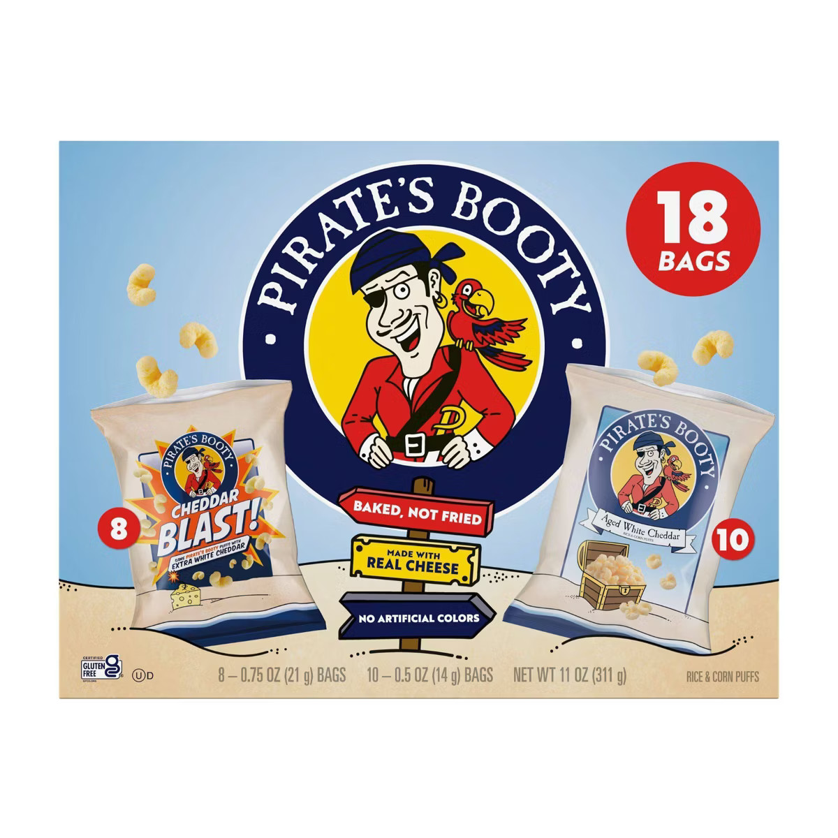 Pirate's Booty Aged White Cheddar and Cheddar Blast Cheese Puffs Variety Pack - 11oz/18ct | Target