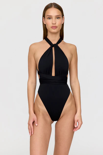 HAMPTONS PLUNGE NECK MULTIWAY SWIMSUIT - BLACK | TALA (UK)