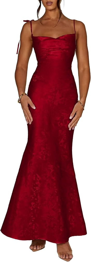 Jacquard Satin Bridesmaid Dresses for Women Prom Dress Spaghetti Straps Long Formal Evening Party... | Amazon (US)