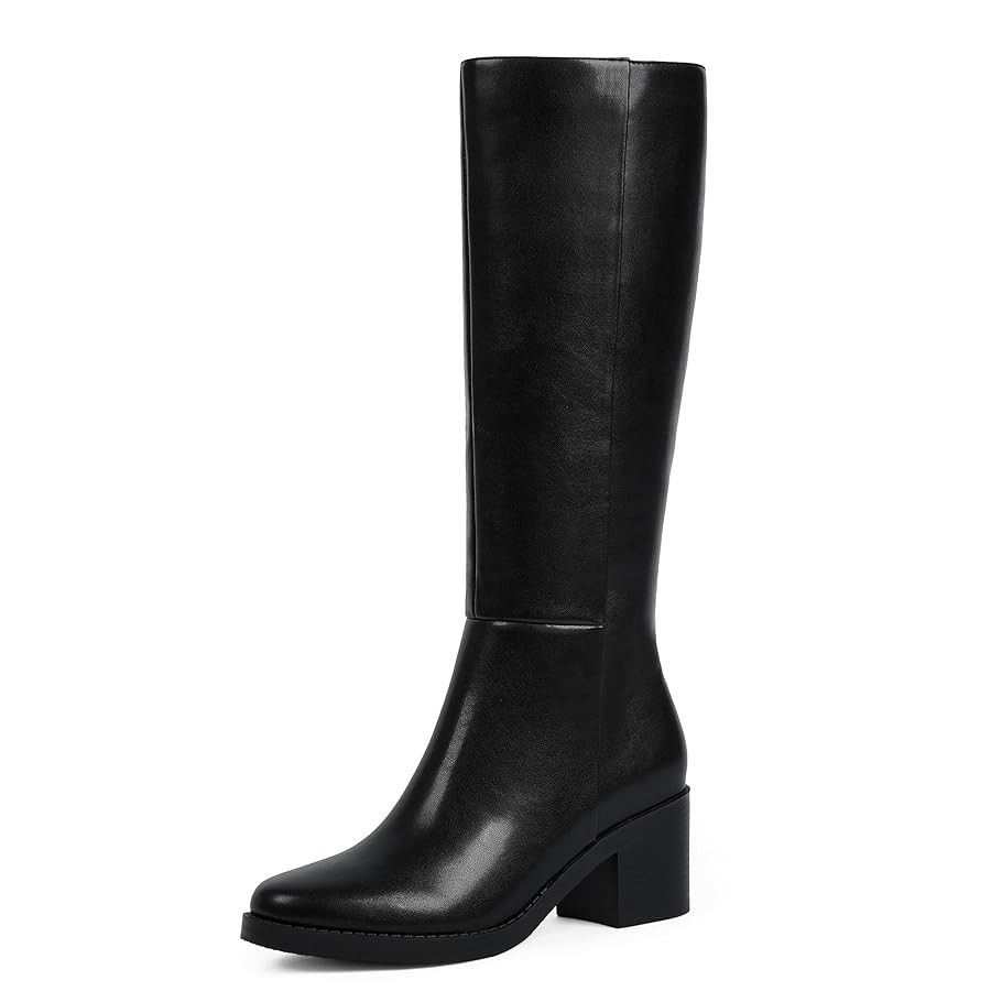 Knee High Boots for Women 2.56" Chunky Heel Round Toe Side Zipper Fall Winter Dress Tall Boots fo... | Amazon (US)