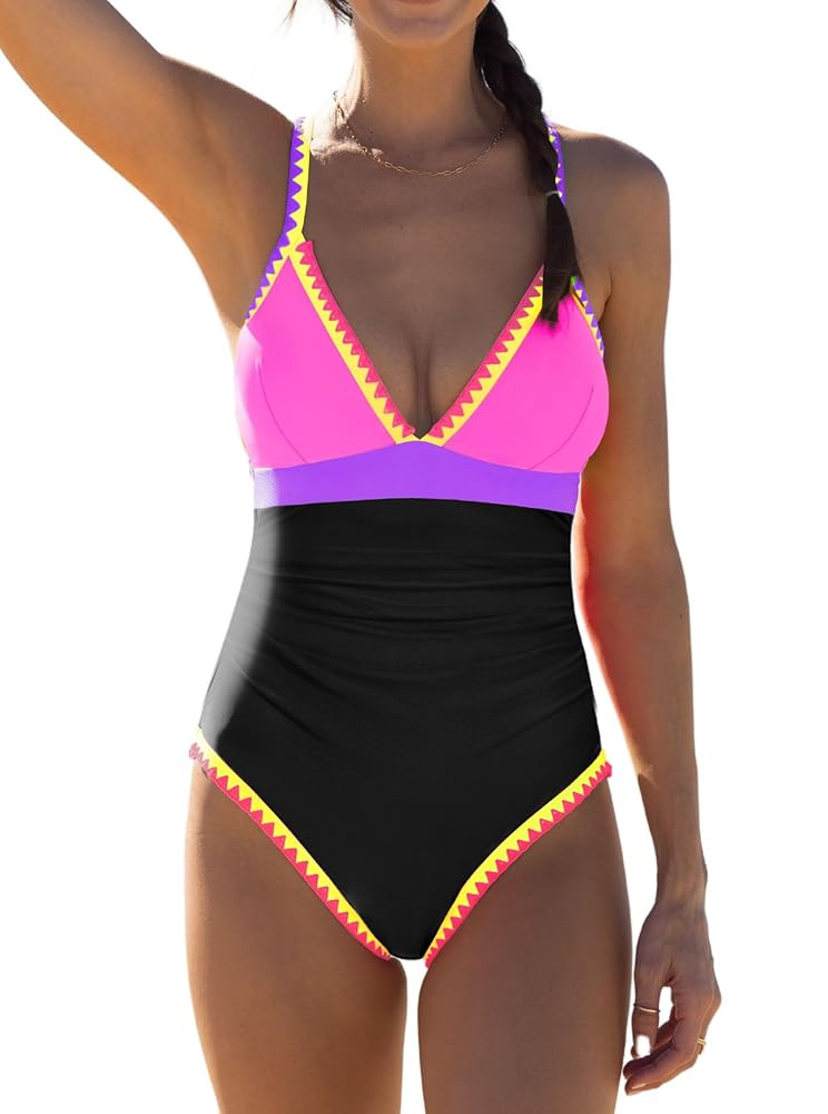 popvil One Piece Swimsuit 2025 Tummy Control Women Bathing Suit Shapewear Swimsuits Slimming Neon... | Amazon (US)