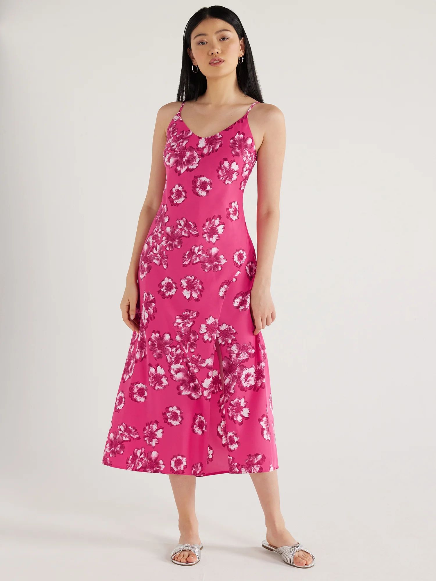 Scoop Women's Satin Midi Slip Dress with Side Slit, Sizes XS-XXL - Walmart.com | Walmart (US)