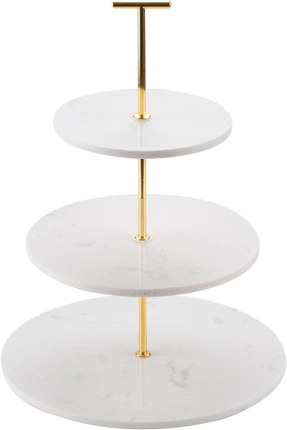3-Tier Marble Cupcake Stand with Gold Base, Dessert and Cake Display for Wedding, Birthday, Thank... | Amazon (US)