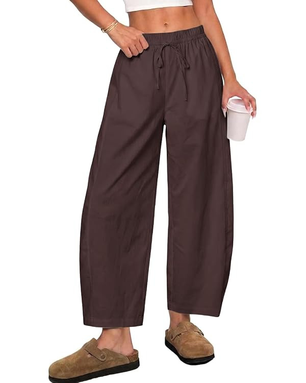Tankaneo Womens Baggy Barrel Pants High Waist Wide Leg Cropped Trousers | Casual, Travel, Elastic... | Amazon (US)