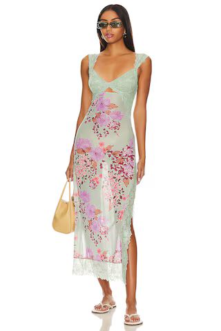 Free People x Intimately FP Suddenly Fine Maxi Slip Dress In Sage Combo from Revolve.com | Revolve Clothing (Global)