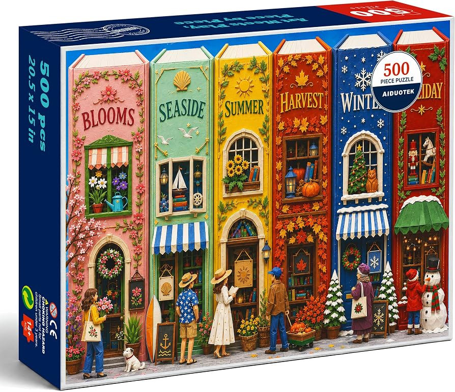 Four Seasons Bookstore Fronts: Spring Blooms, Seaside, Summer, Fall Harvest, Winter & Christmas W... | Amazon (US)