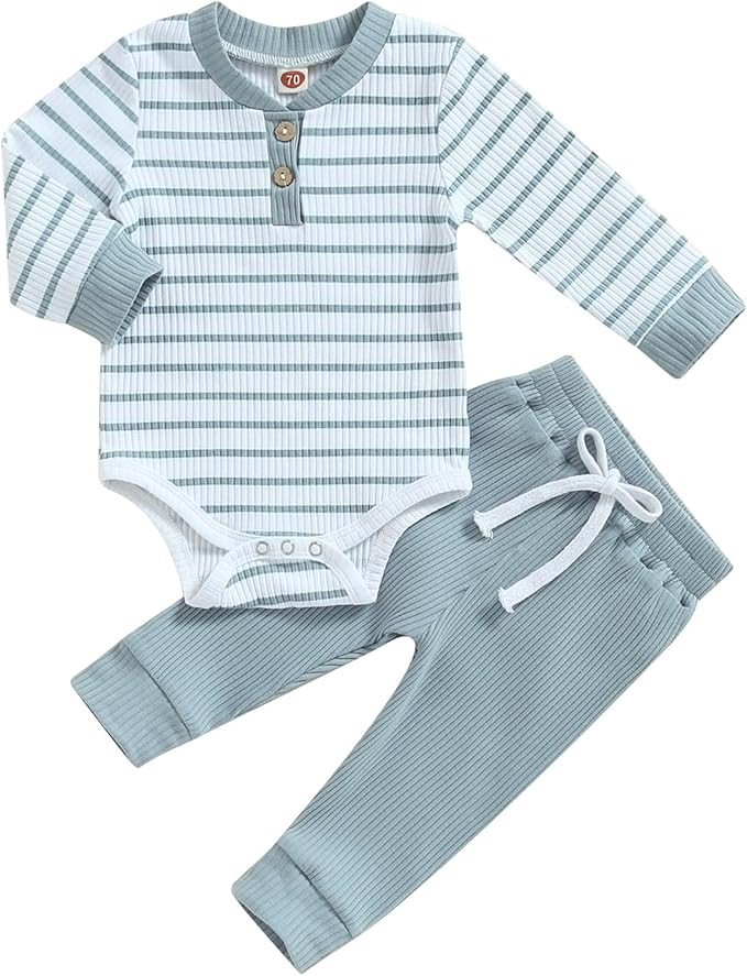 Newborn Baby Boy Girl Clothes Ribbed Knitted Long Sleeve Romper Pants Solid Cotton Infant Fall Wi... | Amazon (US)
