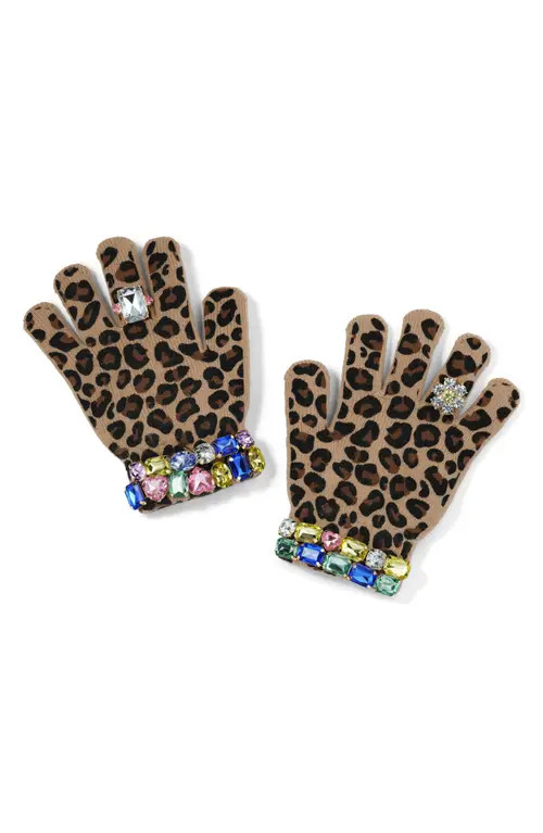 Super Smalls Kids' Embellished Leopard Print Gloves in Brown Multi at Nordstrom | Nordstrom