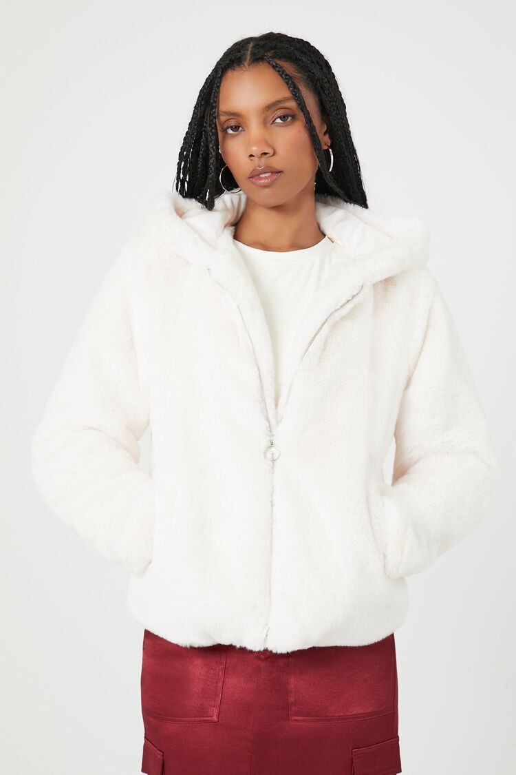 Plush Faux Fur Zip-Up Hoodie | Forever 21 (US)