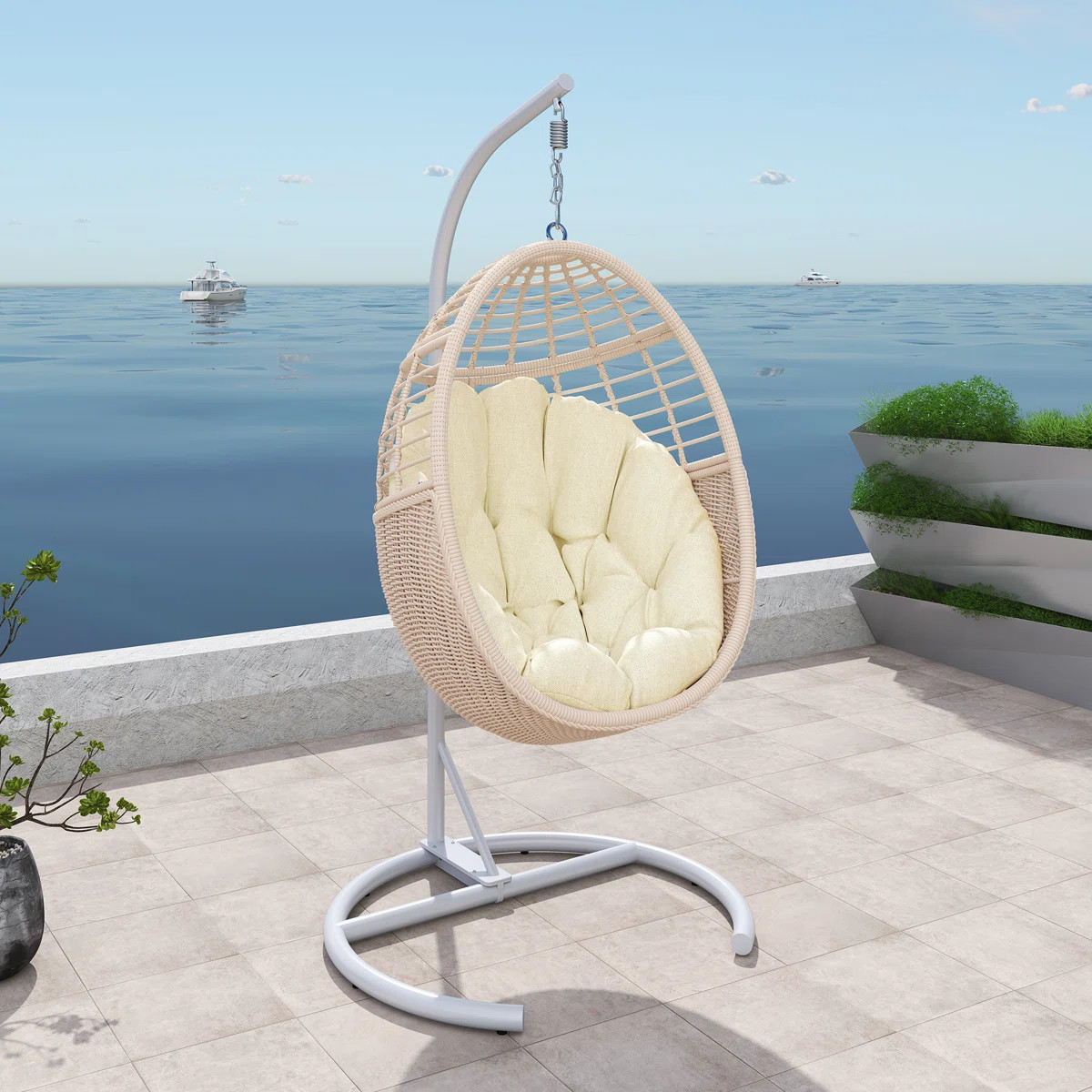 Arcella 1 Person Hanging Porch Swing Egg Chair with Stand and Cushion 330lb Capacity | Wayfair North America