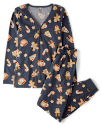 Womens Matching Family Gingerbread Cotton Henley Pajamas - gray | The Children's Place