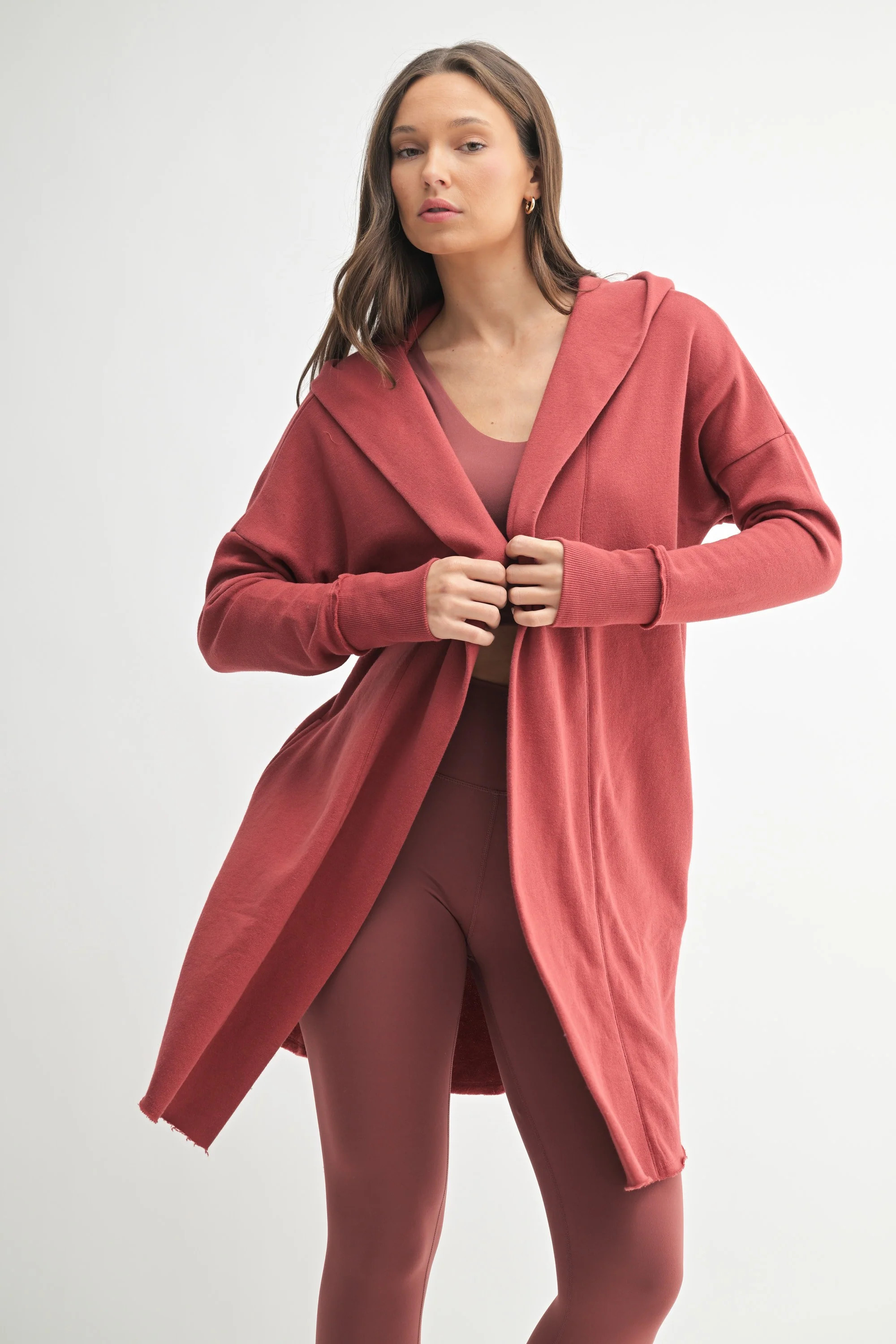 Rust Hooded Long Cardigan | PinkBlush Maternity