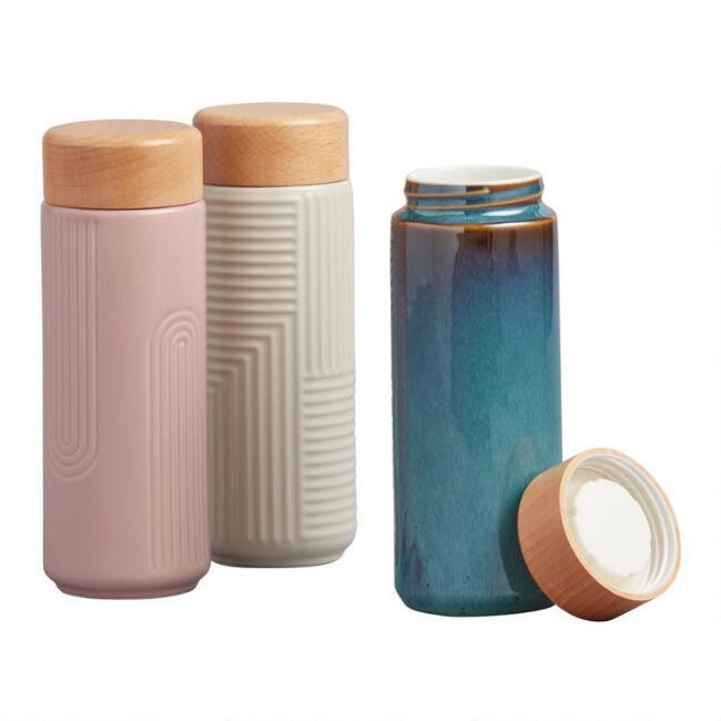 Embossed Geo and Reactive Glaze Travel Mugs Set of 3 | World Market