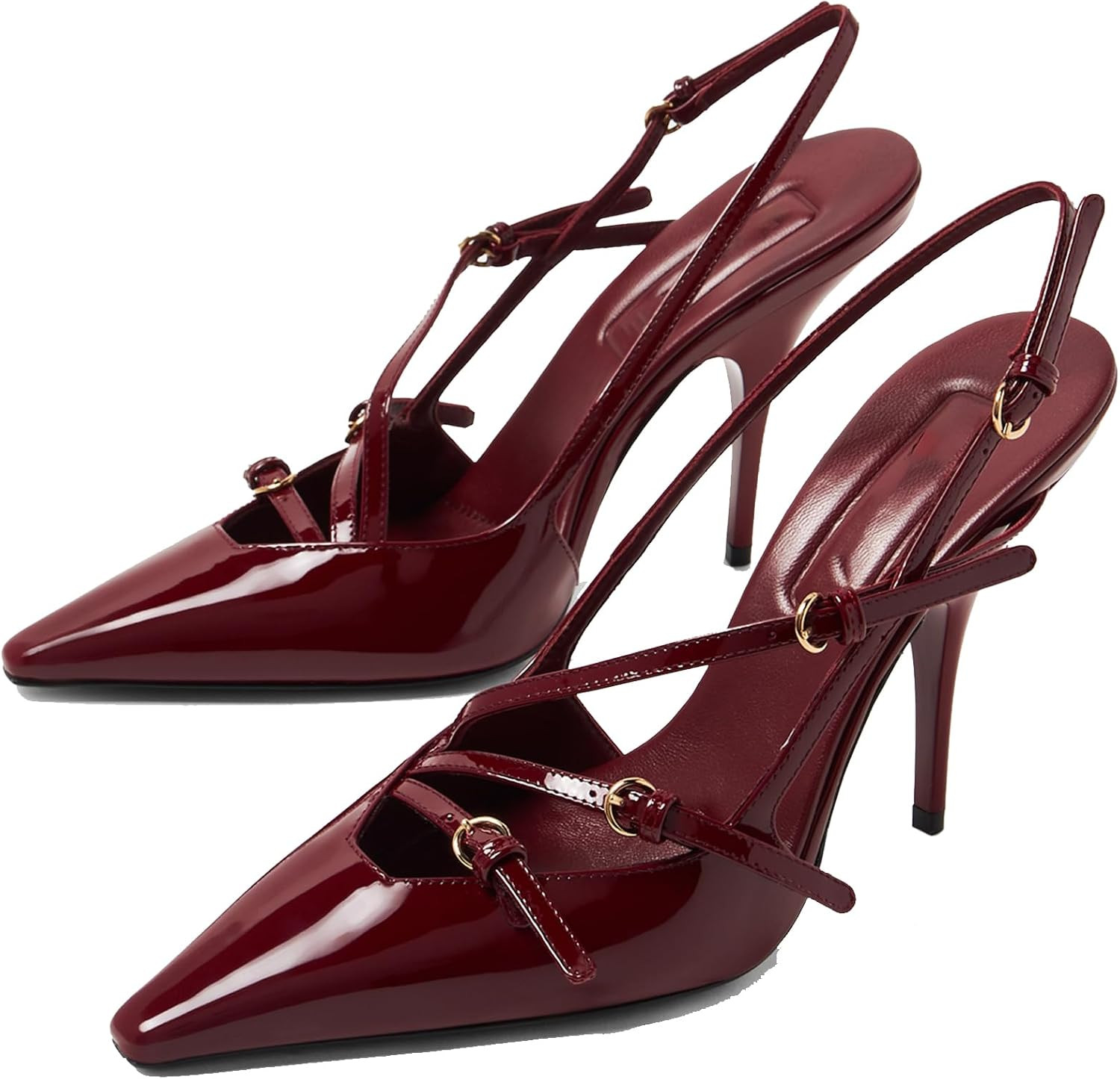 YIYA Cherry Red Slingback Kitten Heel for Women with Buckle Strap Closed Pointed Toe Burgundy Stiletto High Heels Backless Slip On Pumps Sandals | Amazon (US)