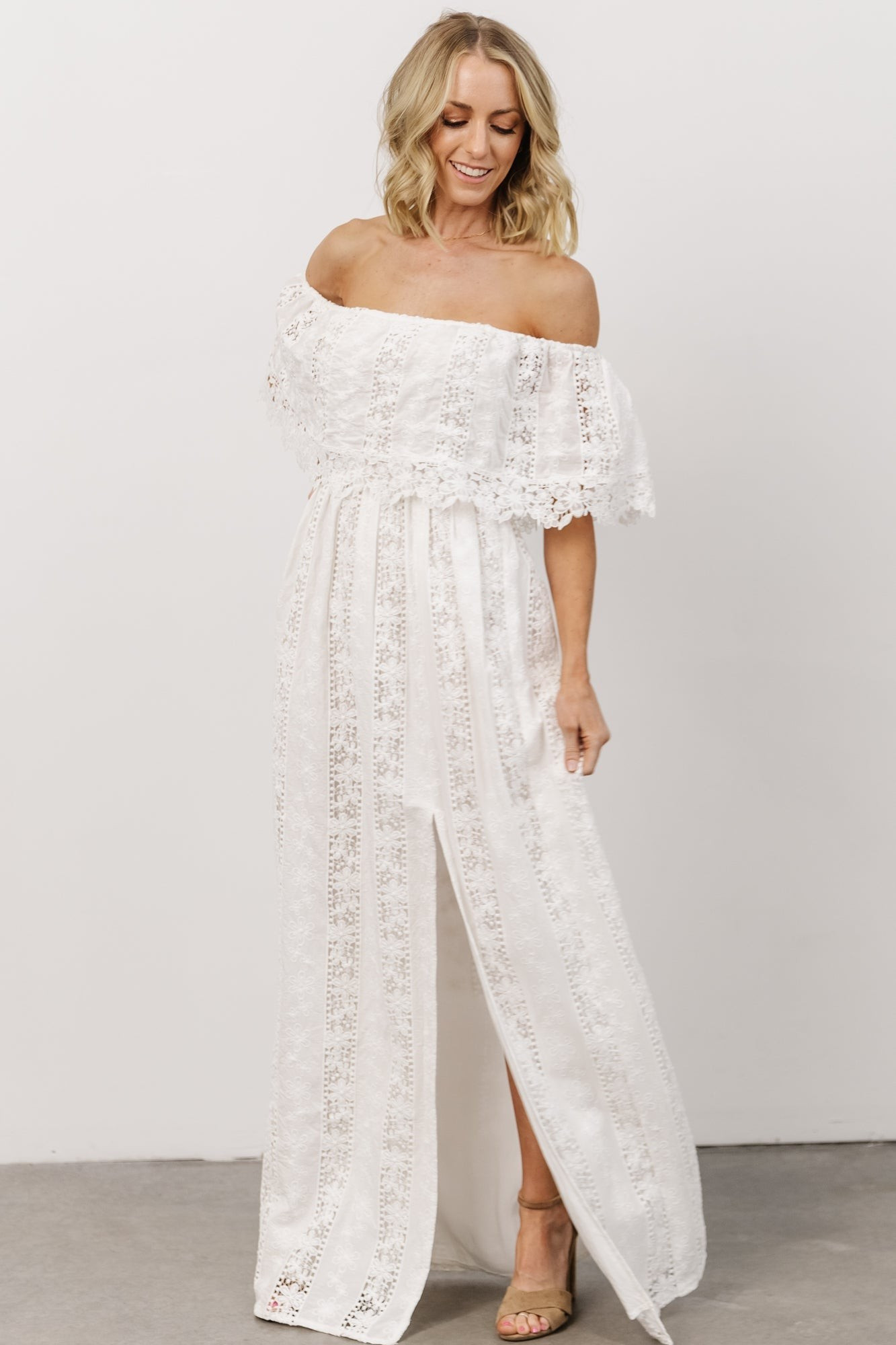 Dove Lace Off Shoulder Maxi Dress | White | Baltic Born