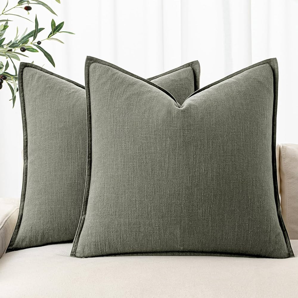 MIULEE Decorative Linen Pillow Covers 20x20 Inch Olive Green ​Boho Farmhouse Neutral Couch Thro... | Amazon (US)