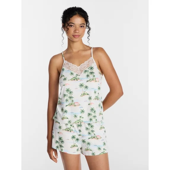 Joyspun Women’s Dreamy Soft Collection Lace Trim Knit Cami and Shorts Set, Sizes XS-3X | Walmart (US)