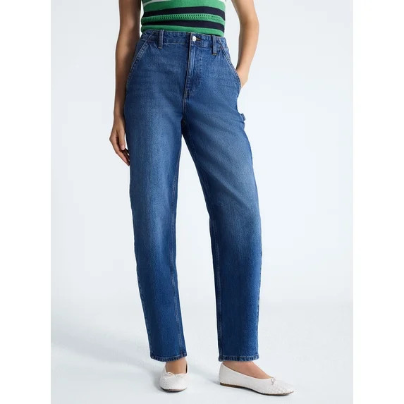 Free Assembly Women's High Rise Cropped Carpenter Barrel Jeans, 26" Inseam, Sizes 0-16 | Walmart (US)