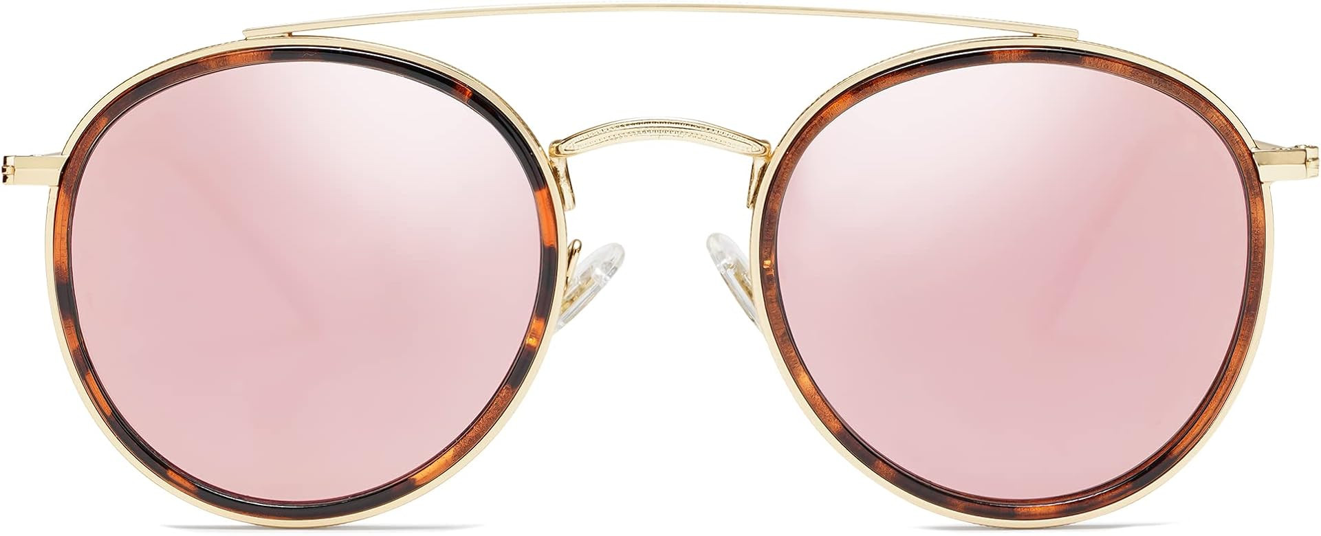 SOJOS Retro Vintage Round Polarized Sunglasses for Women Men Small Double Bridge Circle Sunnies S... | Amazon (US)