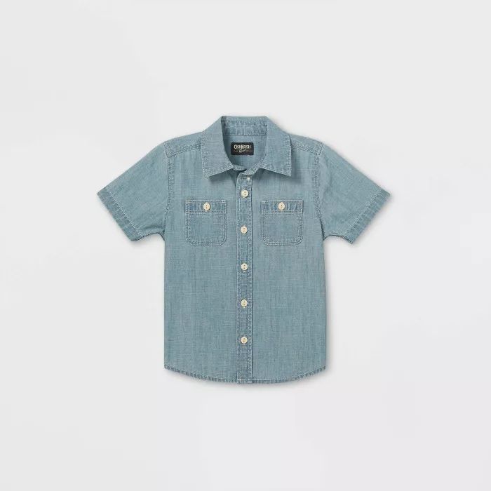 OshKosh B'gosh Toddler Boys' Chambray Woven Short Sleeve Button-Down Shirt - Blue | Target