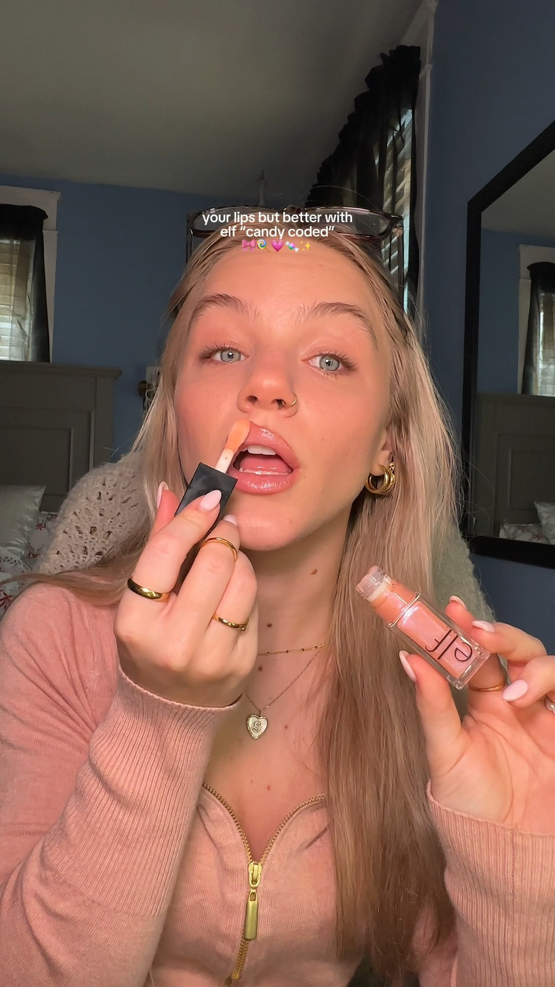 shimmery pink / nude “your lips but better” lip combo using elf shimmer lip oil in candy coded

#LTKWatchNow #LTKBeauty #LTKFindsUnder50