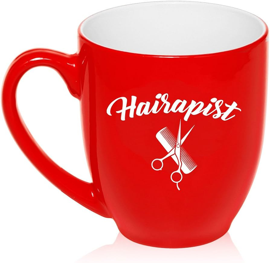 16 oz Large Bistro Mug Ceramic Coffee Tea Glass Cup Hairapist Hairdresser Funny (Red) | Amazon (US)