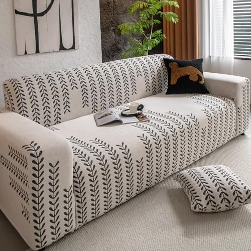 UYEAOVLX 1 Piece Stretch Couch Cover for Loveseat, Washable Sofa Slipcover with Grey Leaf Pattern, Pet-Friendly Furniture Protector with Elastic Bottom for Kids and Pets (Medium, Dark Grey) | Amazon (US)