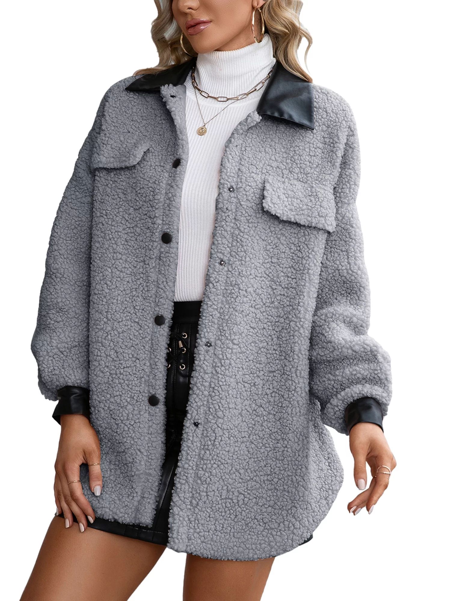 Listenwind Women Fall Winter Coat Turn-Down Collar Long Sleeve Jacket Greatcoat with Buttons | Walmart (US)