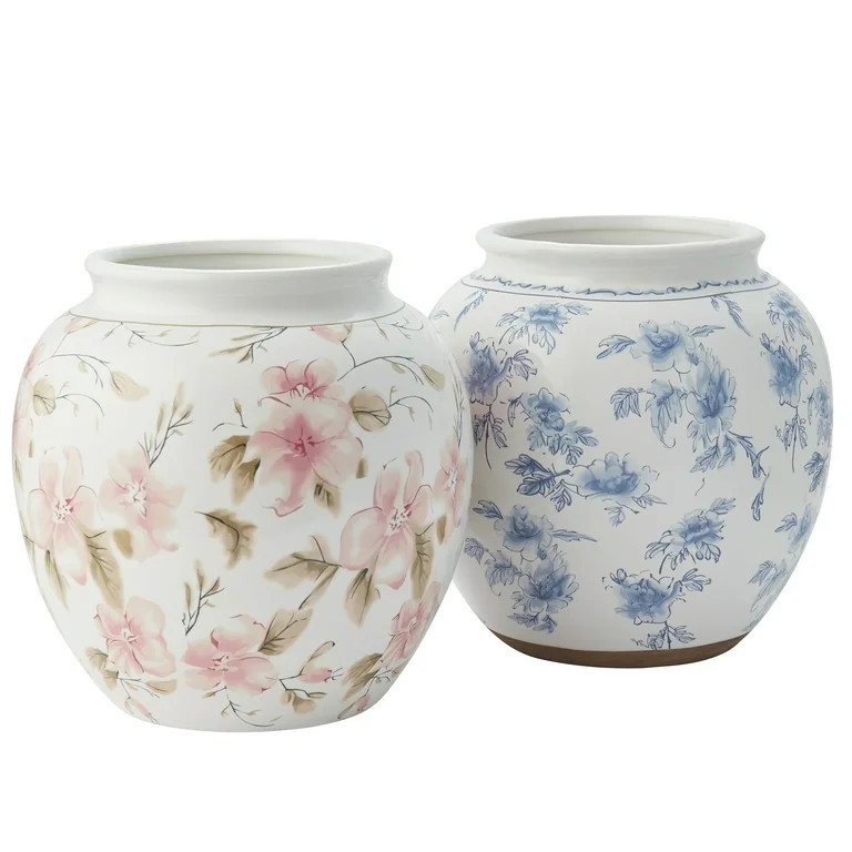 My Texas House 8" Pink Floral Round Ceramic Vase | Walmart (US)