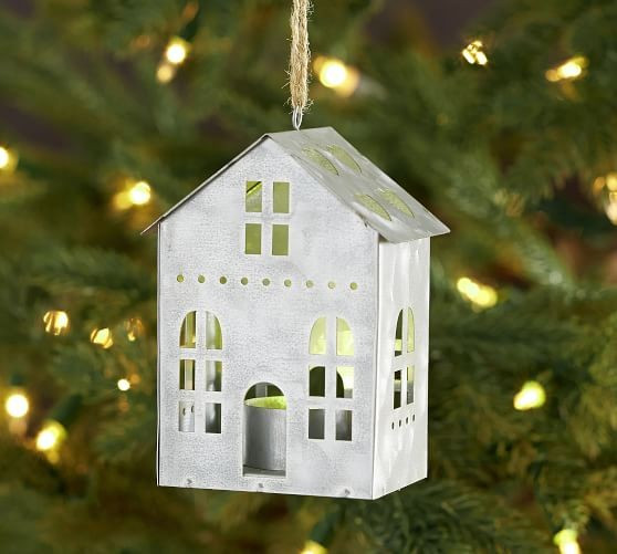 Lit Galvanized House Ornament | Pottery Barn (US)
