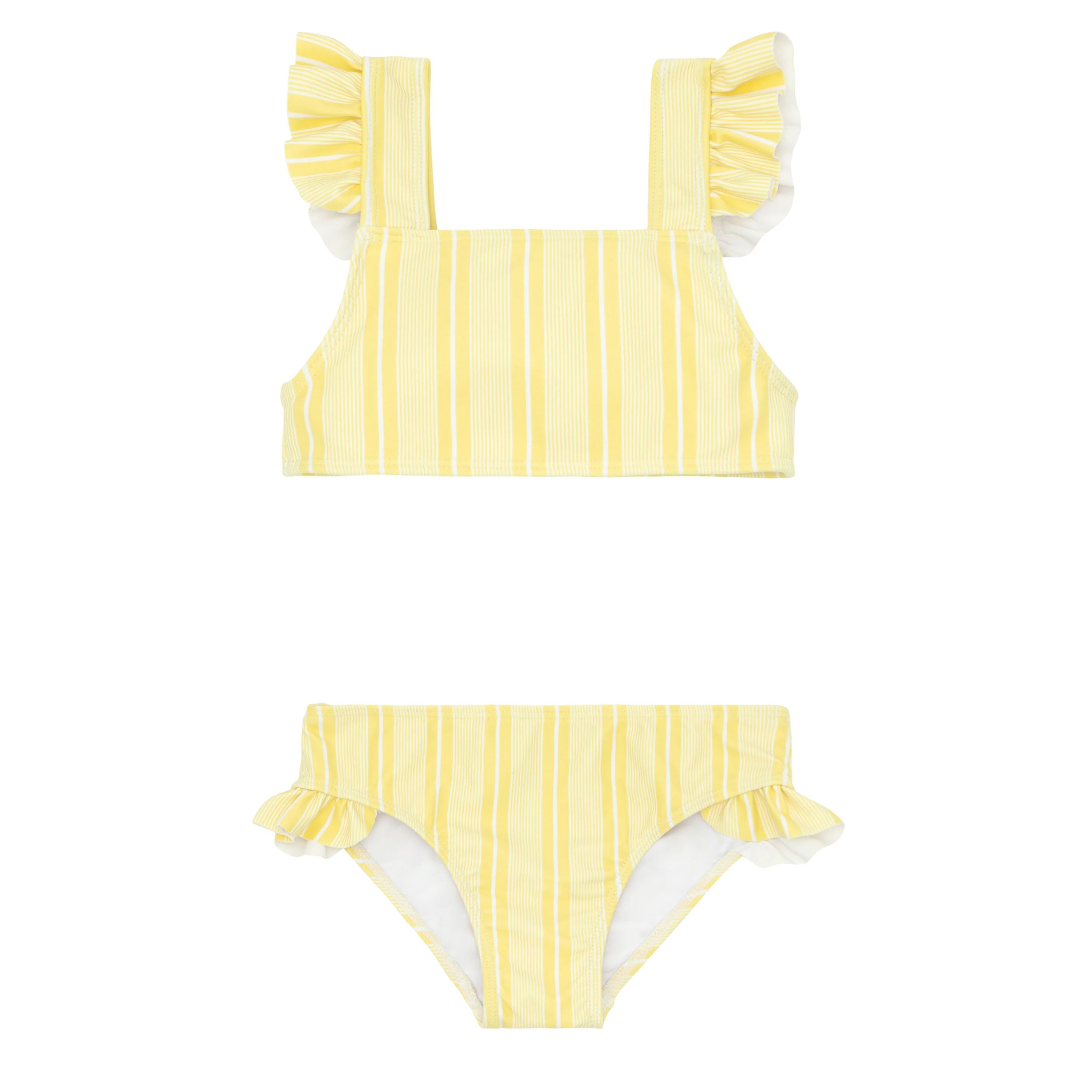 girls pineapple stripe ruffle tie-back bikini | minnow
