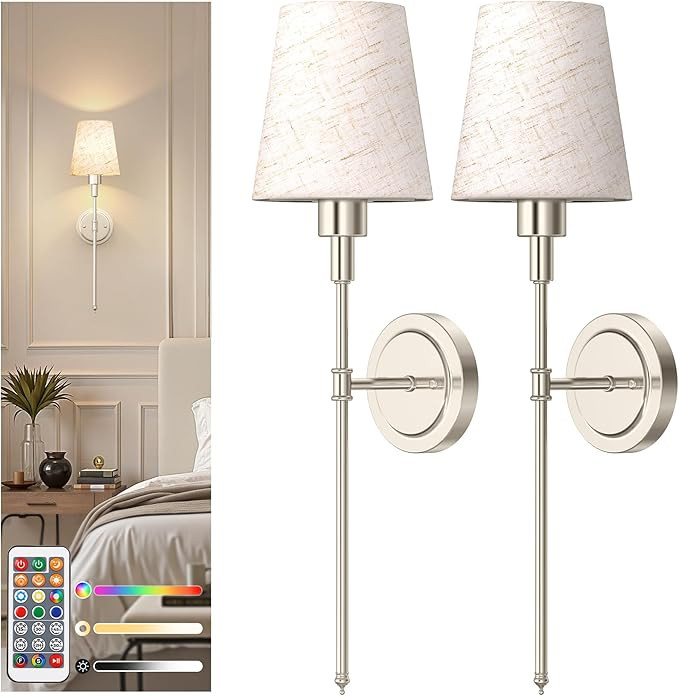 DORESshop Battery Operated Wall Sconce Set of 2, 7 Color Wireless Wall Light Easy to Install, Sco... | Amazon (US)