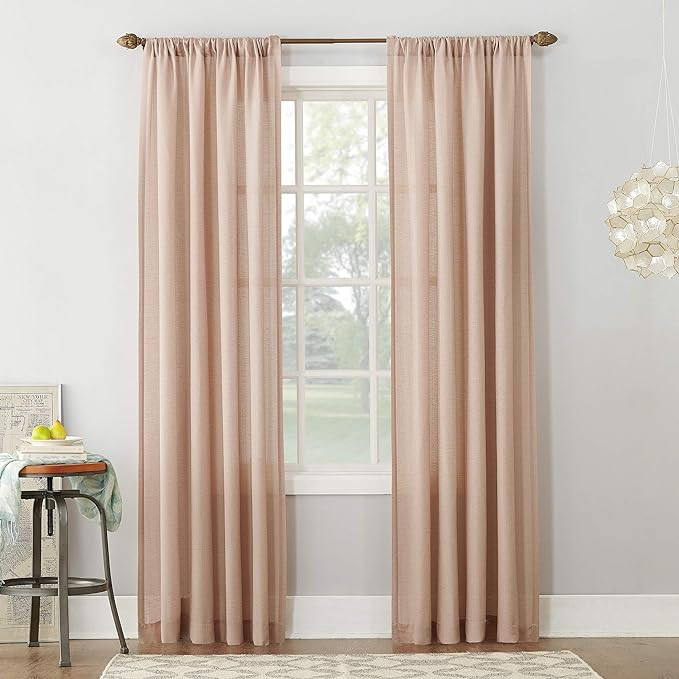 No. 918 Amalfi Linen Blend Textured Sheer Rod Pocket Curtain Panel, 54" x 84", Blush Pink | Amazon (US)