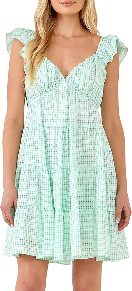 English Factory Gingham Printed Tiered Mini Dress | Amazon (US)