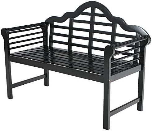 Sophia & William Outdoor Patio Acacia Wood Bench Black, PU Coating Wooden Bench with Backrest and... | Amazon (US)